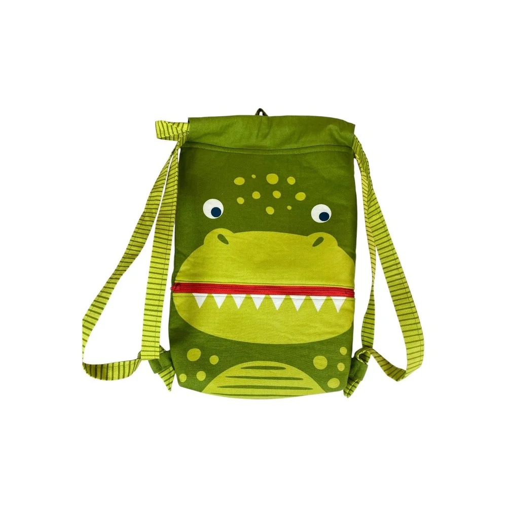 Dinosaur Drawstring Backpack Satchel Kids OS Green Excellent Graphic Canvas Bag